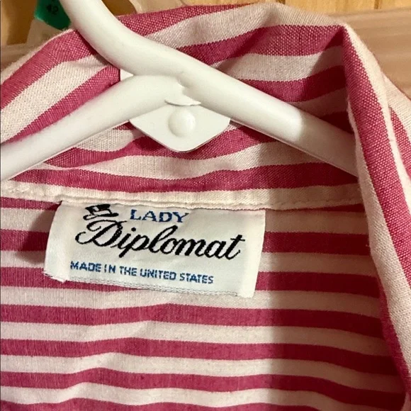 LADY DIPLOMAT Pink and White Striped Blouse - Picture 2 of 4